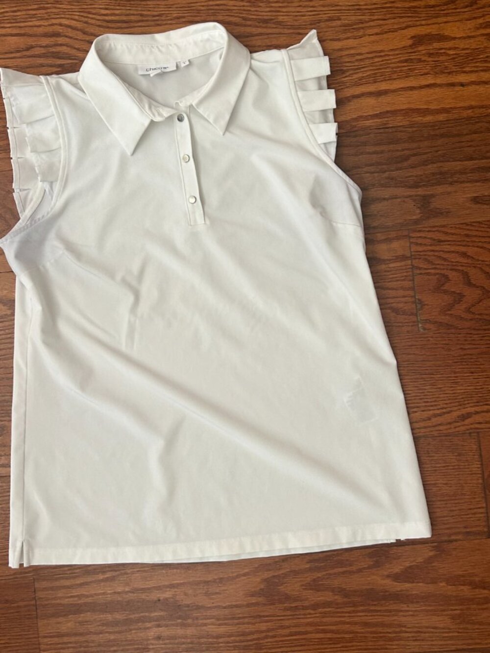 Chico's Zenergy UPF Ruffle Sleeveless Polo Top Activewear Athleisure Size 6 - Picture 3 of 12